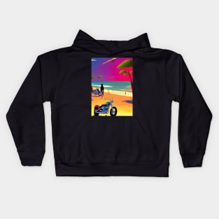 COOL RETRO BEACH GIRL WITH MOTORCYCLE Kids Hoodie